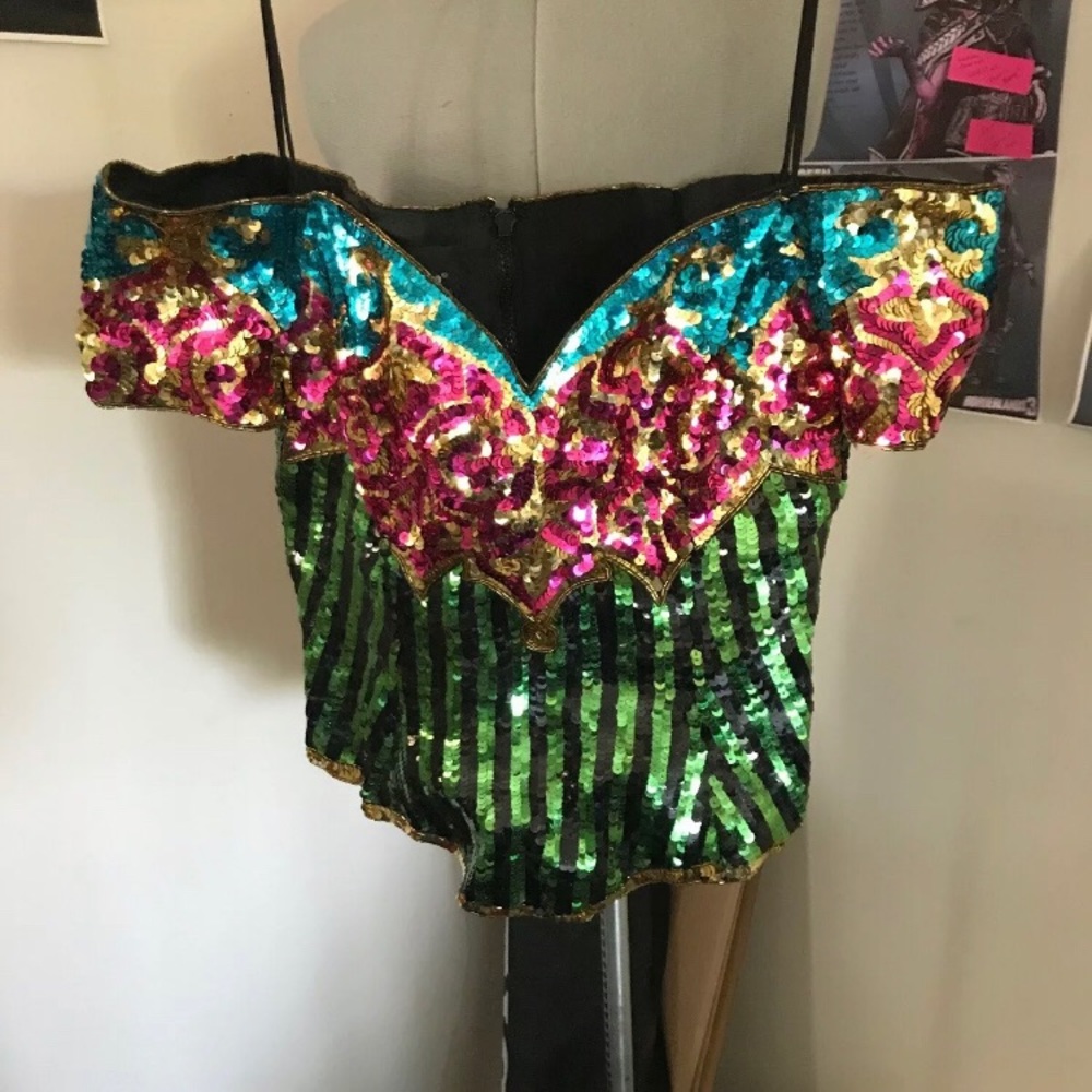 AFTER FIVE 1980’s Vintage Sequin Off-Shoulder Top